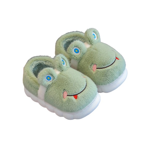 Colisha Unisexe-Enfant Maison Chaussure Doux Peluche Pantoufles Maison de Dessin Animé Chaussures Chaudes Hiver Casual Duveteux Pelucheux Pantoufles Vert 13-1petits Enfants