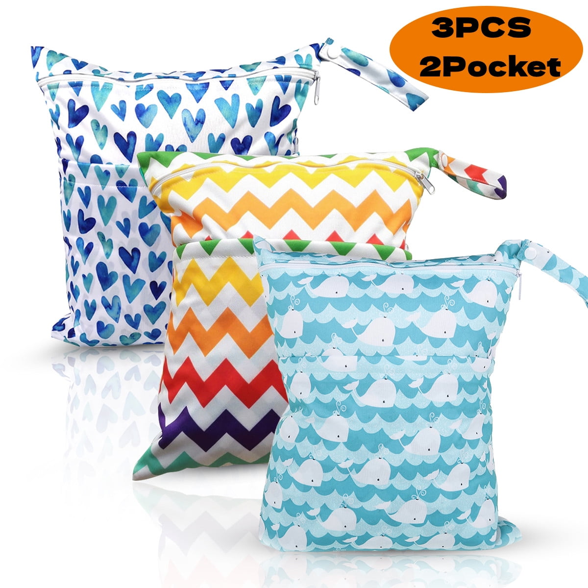 Wet Dry Bags for Baby Cloth Diapers, Travel, Swimsuit, Beach, Pool, Gym