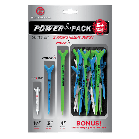UPC: 0818234029175 | Zero Friction Power 3-Prong Tees Variety Pack – 50 Tee Set (20-White Hybrid  20-Cyan 3  Power  10-Lime 4  Power Tees)