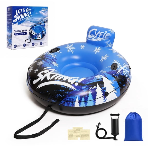 CYFIE Snow Tube, 47 Inch Cold-Resistant PVC Inflatable Big Snow Sled for Kids and Adults, Thickened Heavy Duty Hard Bottom Sleds Snow with Handles, Winter Toys for Outdoor Sledding Snow Tube Sports