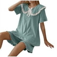 thumbnail image 2 of Wancir Pajamas Sets for Women Sweet Lace Ruffle Collared Short Sleeve Sleepwear Loose Shorts Summer 2 Piece Loungewear, 2 of 9