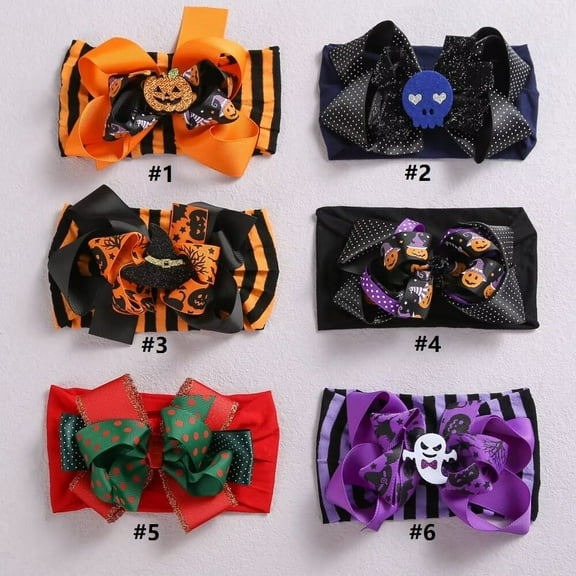 A-Waroom 6 Pcs Baby Girls Headbands Nylon Pumpkin Bow Soft Stretchy Hair Band Hair Accessories for Baby Girls