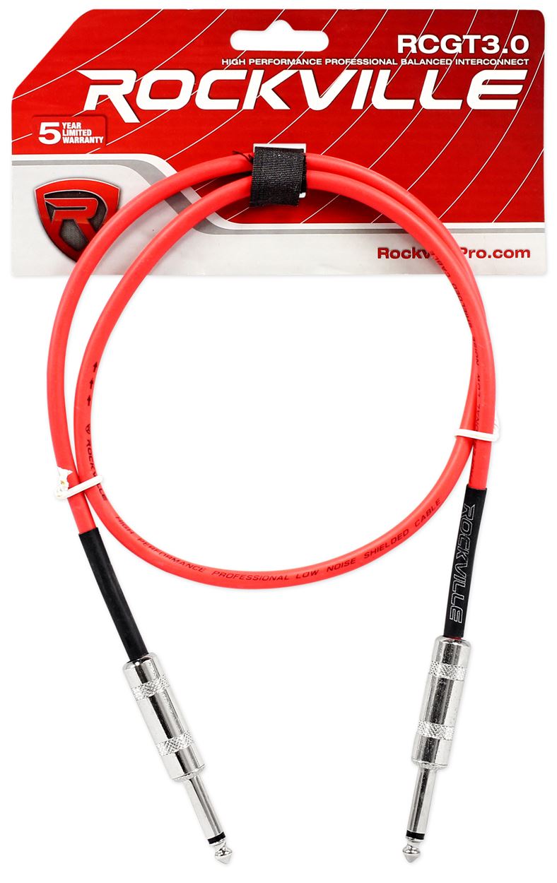 4 Rockville 3'  1/4" TS to 1/4'' TS Guitar/Instrument Cable (4 Colors)