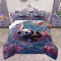Homewish 3D Kawaii Panda Bedding Comforter Set for Teens, Pink Cherry Blossoms Twin Comforter Sets, Dreamy Sky Moon Reversible Bedding Set, Microfiber Bedroom Decor, 2-Piece