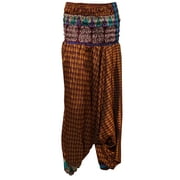 Mogul Women's Vintage Harem Pant Maroon Silk Sari Jumpsuit Dress