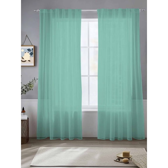 Sheer Curtains Mint Green Turquoise 2 Panels Voile Window Drapes Solid Teal Color Light Filtering Window Treatments Semi Sheer Curtain Panels for Living Room Bedroom Bathroom 52x84 inches