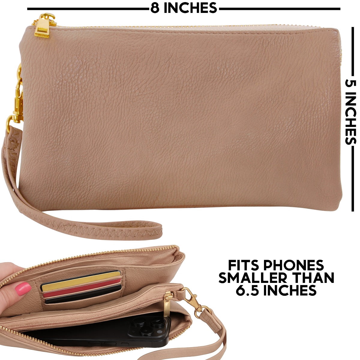 Humble Chic Vegan Leather Clutch Purse - Nude Tan Crossbody with