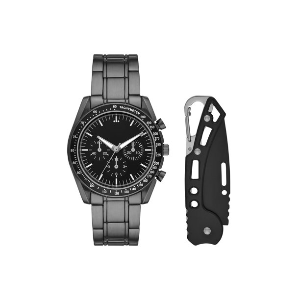 Mens Gunmetal Round Analog Watch with Black Multitool and