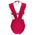 thumbnail image 6 of MGDXOX One Piece Swimsuit for Women Tummy Control Swimsuits Padded High Waisted Bathing Suit Deep V Neck Slimming Swimwear Red L, 6 of 7