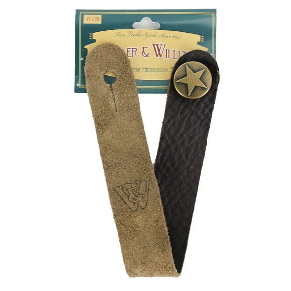 Walker & Williams AT-1 SB Brown Suede Leather Acoustic Guitar Strap Button Headstock Adaptor