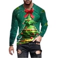 thumbnail image 3 of UVEASISHA Soldes de Liquidation de Noël T-Shirts Graphiques de Noël pour Hommes Grande Taille Mignon Imprimé du Père Noël Manches Longues Chandails Col Rond Mode T-Shirt de Noël Hauts Vacances Cool Mode Urbaine Vert P, 3 of 6