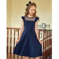 thumbnail image 4 of Oudiya Girls Summer Navy Blue Dress Ruffle Sleeve Mesh A Line Casual Party Dresses with Pockets 6-13 Y, 4 of 8