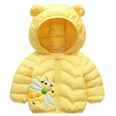 

Aompmsdx Toddler Boys Girls Winter Windproof Cartoon Bee Prints Bear Ears Hooded Coat Jacket Kids Warm Outerwearbaby Boy