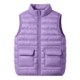 thumbnail image 4 of Spazoro Girls Lightweight Puffer Vest with Patch Pockets, Stand Collar Full Zip Solid Color Sleeveless Warm Quilted Outerwear Gilet Purple Size 5-6, 4 of 9