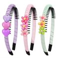 thumbnail image 1 of 3-pack girls hair bands, colorful heart-shaped floral headbands for kids non-slip hair bands with teeth for girls toddlers, 1 of 5