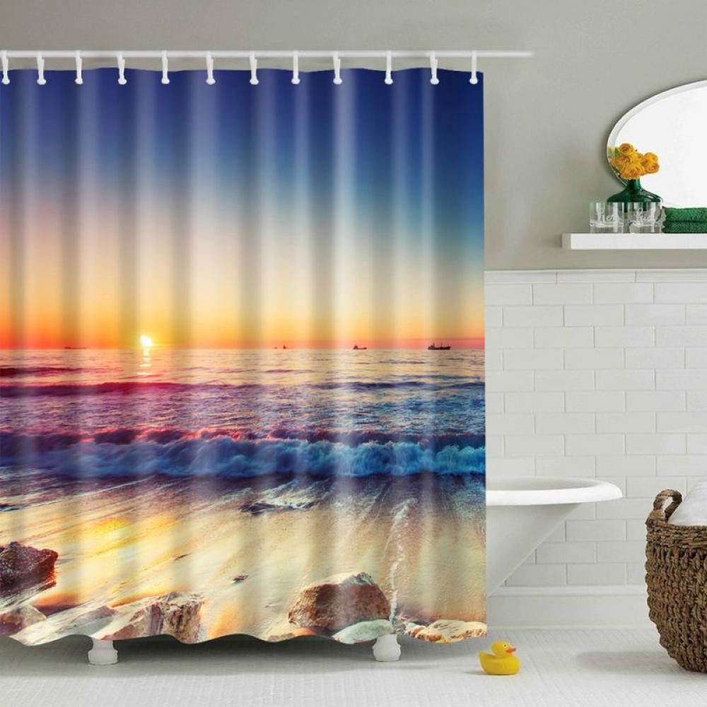 Printed Shower Curtain Waterproof Anti Mould Bathroom Curtains with FreeHooks 