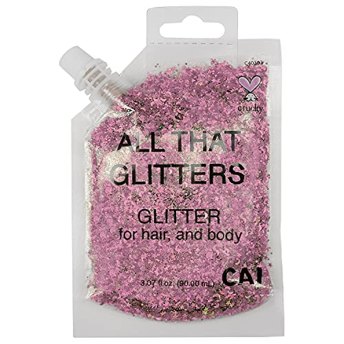 CAI BEAUTY NYC Pink Glitter | Easy to Apply, Easy to Remove Chunky Glitter  for Body, Face and Hair | Bag Pouch | Holographic Cosmetic Grade Glamour -  
