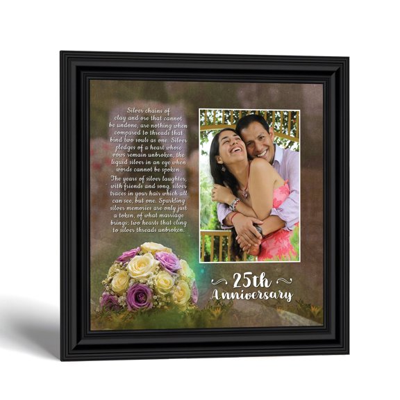 25th Anniversary Picture Frame for Couple, Silver Threads Poem Gift