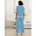 thumbnail image 6 of MINTREUS Women's Cotton 2-Piece Loungewear Short-Sleeve Round-Neck Pullover Top Wide-Leg Pants Women's PJ Casual Set S-4X, 6 of 9