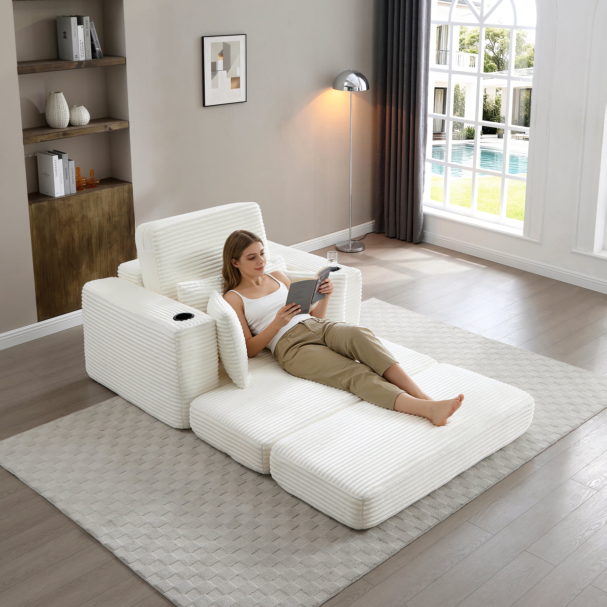Miniyam 52" x 61"  Chair & Detachable Ottoman – Space-Saving Folding Guest Bed, High-Density Foam (Beige)