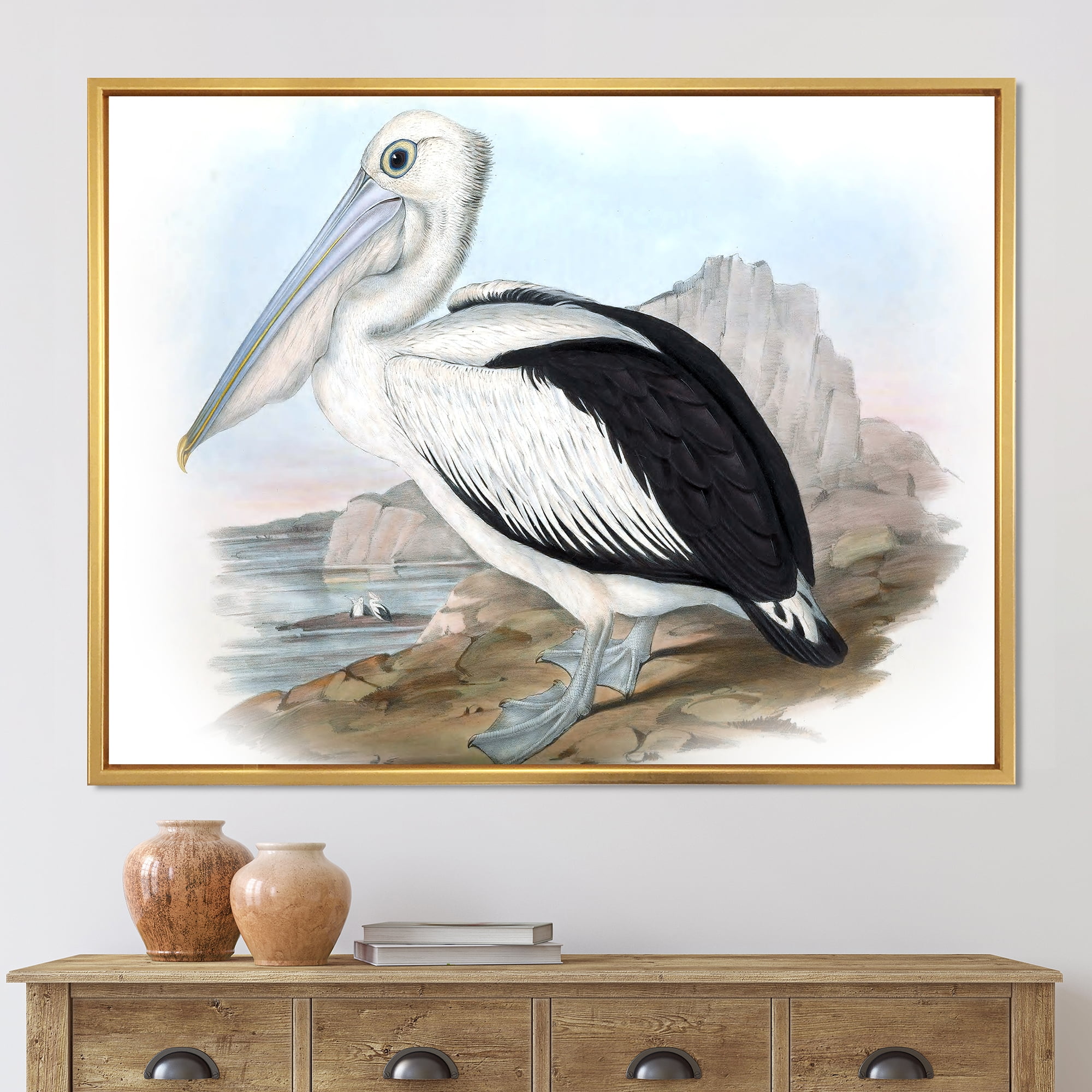 Designart 'Ancient Australian Birds VIII' Traditional Framed Canvas Wall Art Print