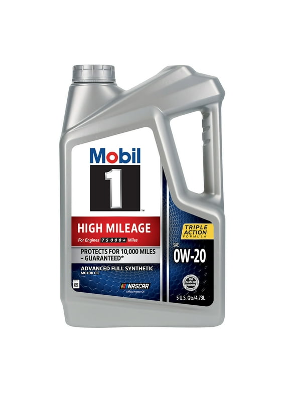 Mobil 1 High Mileage Full Synthetic Motor Oil 0W-20, 5 Quart