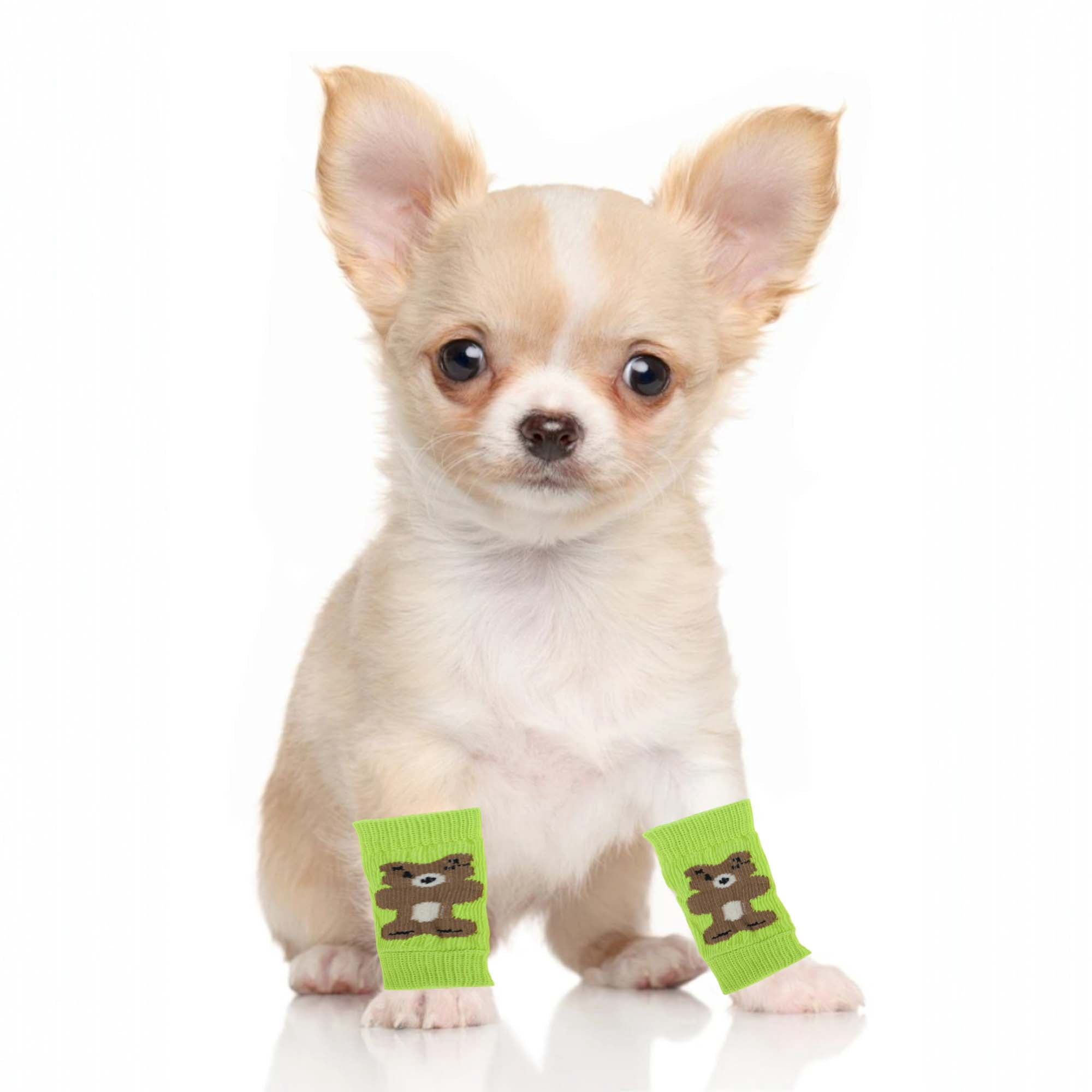 Unique Bargains Pack of 4 Dog Leg Soft Knitted Dog Socks Joint Protection Green Bear M