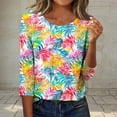 thumbnail image 2 of CYMMPU Floral Pattern 3/4 Sleeve Tunic Tops Round Neck Loose Fit Blouses for Women Dressy Casual Fall Trendy Shirts Spring Tops Lightweight Basic Tees Multicolor L, 2 of 7