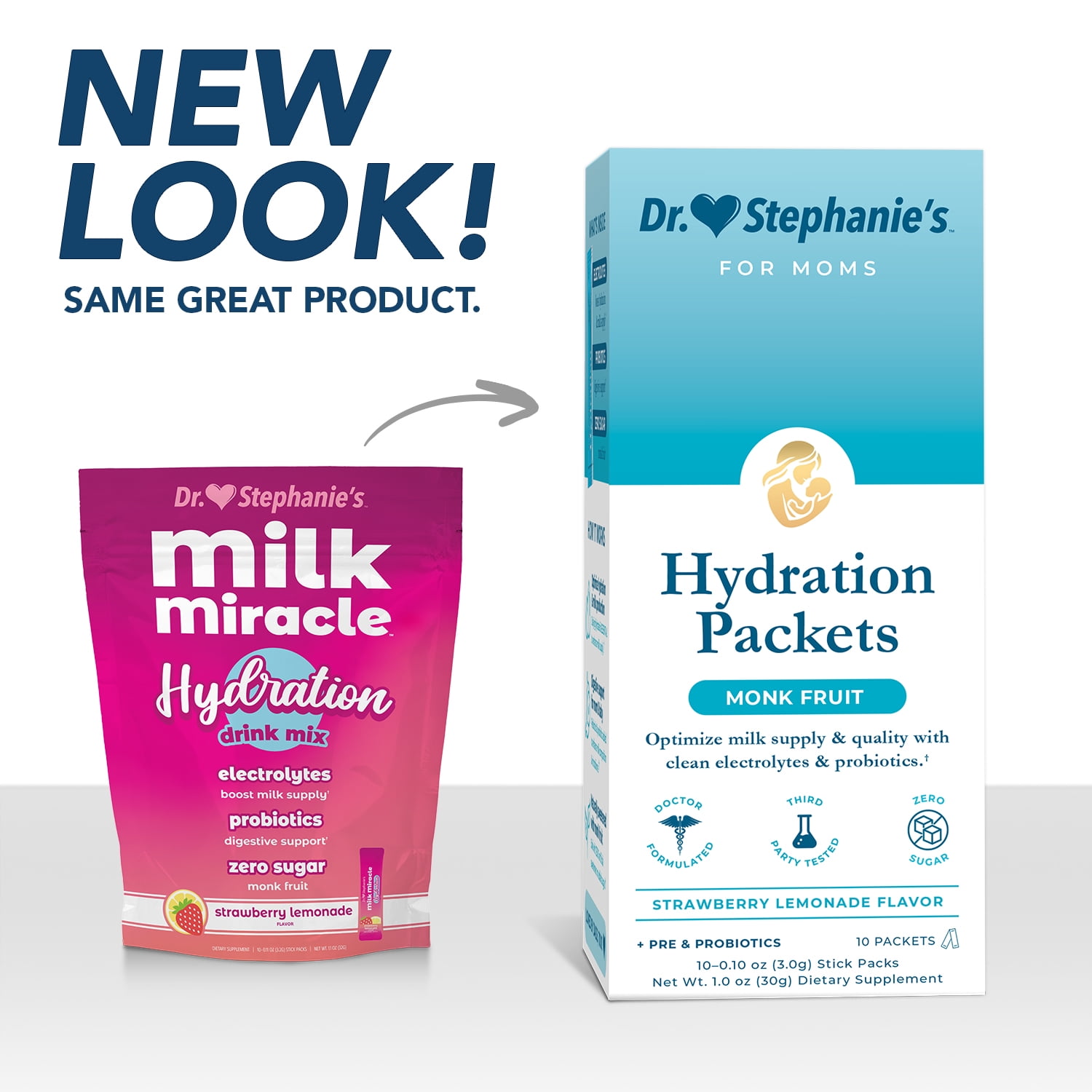 Dr. Stephanie's Milk Miracle Hydration & Probiotics Drink Mix, For Breastfeeding Support, 10 Count