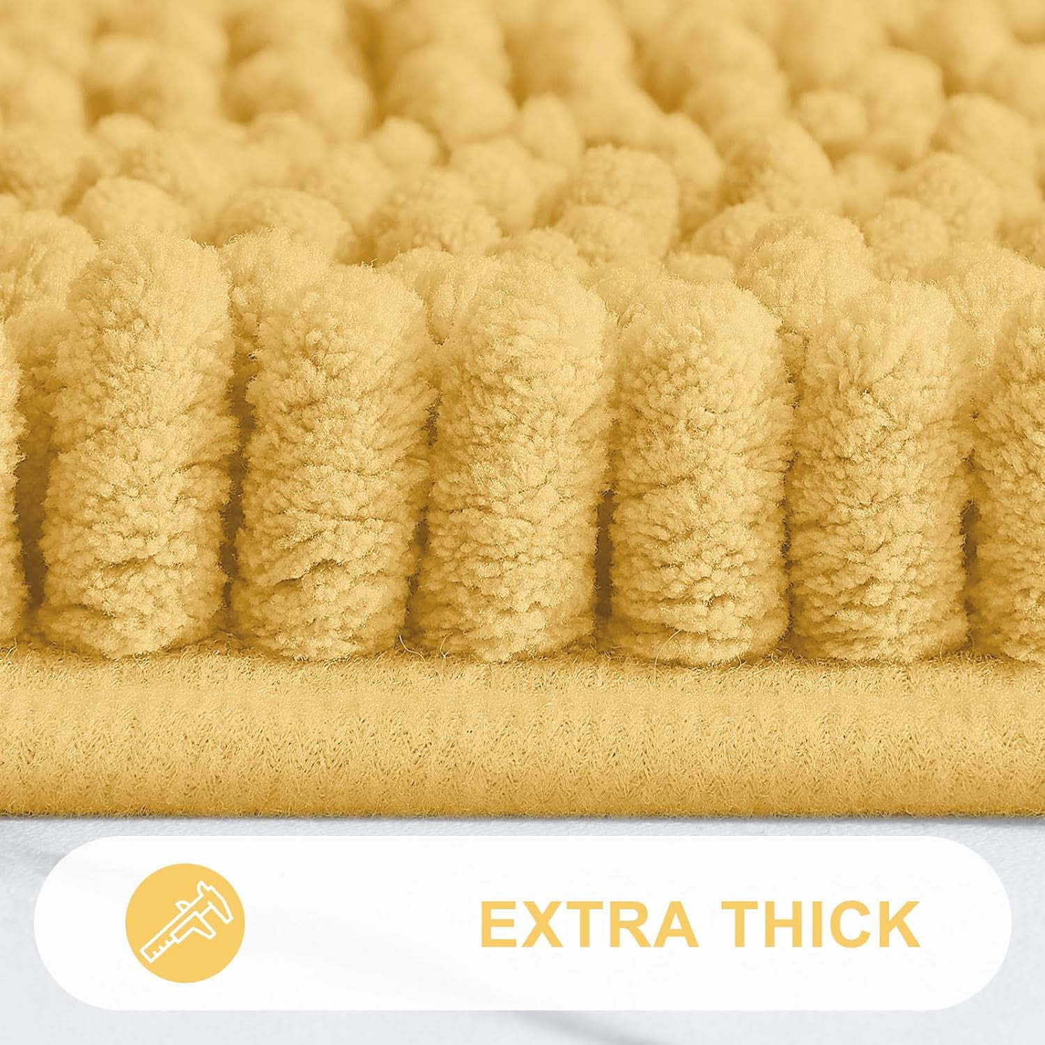 Chenille Striped Bathroom Rugs 24x16, Extra Thick and Absorbent Bath Rugs, Non-Slip Soft Plush Shaggy Bath Carpet, Machine Wash Dry, Bath Mats for Bathroom, Yellow