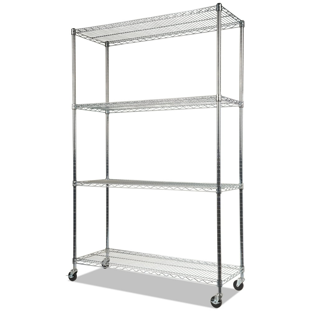 Alera Complete Wire Shelving Unit with Casters, FourShelf, 48" x 18" x 72", Silver Walmart
