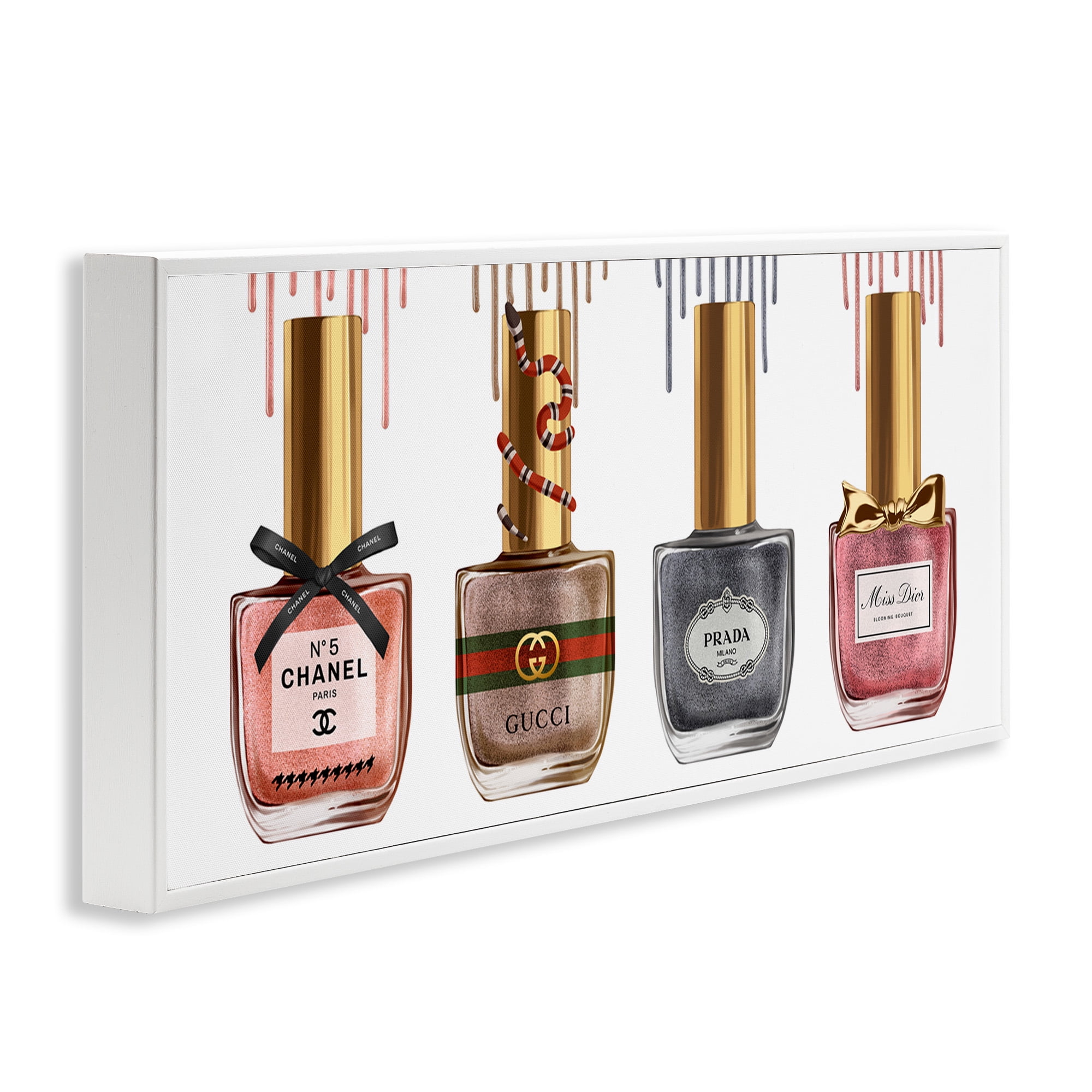 Stupell Industries Glam Nail Polish Collection Beauty & Fashion Painting White Framed Art Print Wall Art, 24 x 10