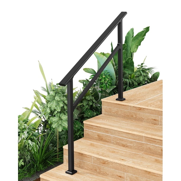QinaQin Barandal exterior, kit de pasamanos de hierro para escalera con ángulo ajustable, pasamanos metálico resistente para pisos de concreto, madera, cemento o mármol