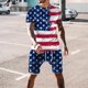 thumbnail image 2 of Hombres Casual Cuello redondo Día de la Independencia Impresión Blusa de manga corta y pantalones cortos Pantalones Traje de dos piezas Pompotops  oipoqjl35715, 2 of 5