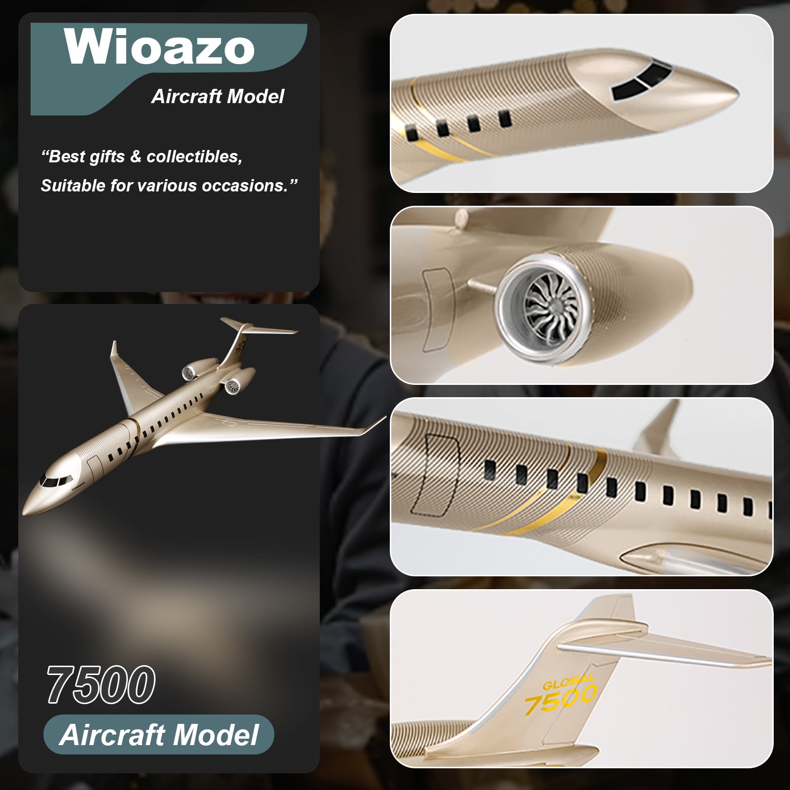 1:72 Scale Models Jet Aviation Gulfstream Model Airplane for Bombardier Global 7500 Business Jet, Alloy Gold Plane Models Diecast Airplane Model Jet for Collection or Office Ornaments Gift