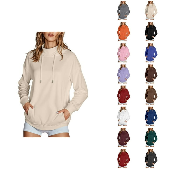 Lightweight Hoodies for Women 2025 Long Sleeve High Neck Plain Hoodie with Pockets Hooded Sweatshirt Women Pullover