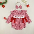 thumbnail image 2 of Ketyyh-chn99 Newborn Baby Girls Christmas Clothes Plaid Bubble Romper Long Sleeve Smocked Jumpsuit One Piece Bodysuit Outfit Size for 6-12 Months,Red, 2 of 4