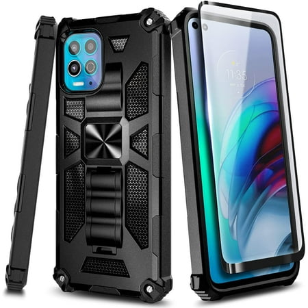 Nagebee Case for Motorola Moto G100 / Moto Edge S with Tempered Glass Screen Protector (Full Coverage), Full-Body Protective Shockproof [Military-Grade], Built in Kickstand Case (Black)