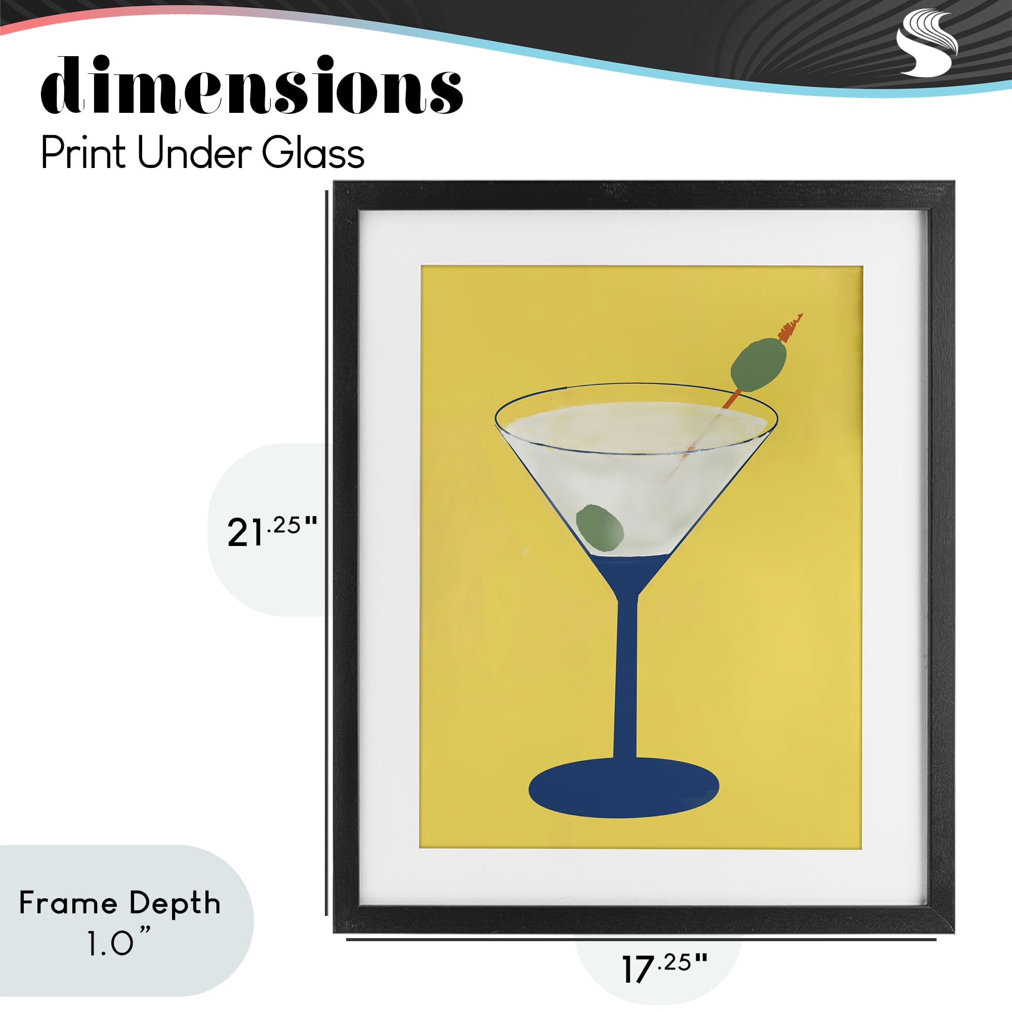 Stupell Industries Martini Glass over Yellow Black Framed Print Under Glass, design by Robin Maria