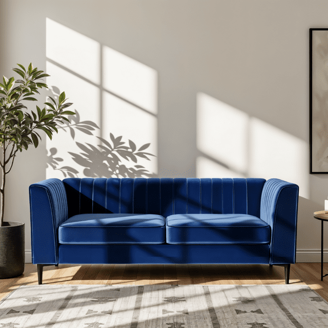 Aykah Canapé 55 Pouces, Dossier Moderne Rembourré et Confortable avec Capitonnage à Canaux, Accoudoir, Pattes en Métal, Parfait pour les Meubles de Salon Ou la Chambre (Velours, Bleu)