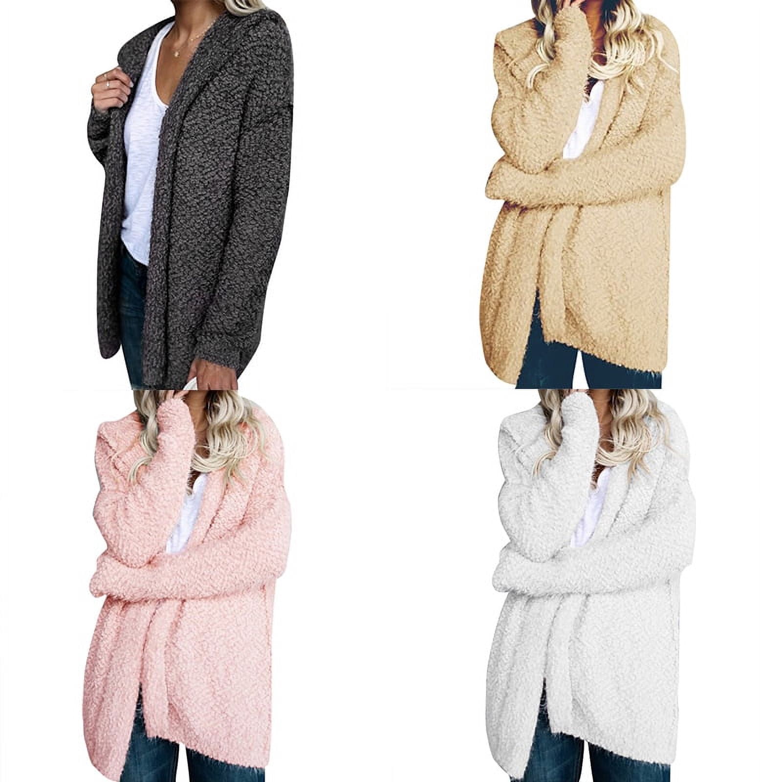 Womens Long Sleeve Sweater Solid Fuzzy Open Front Hooded Cardigans Oversized Jacket Coats Outwear - image 5