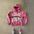 thumbnail image 2 of Sudadera con capucha pesada estilo hip-hop callejero con parche estampado de letras retro americano cárdigan diseño chaqueta de calle alta, 2 of 5