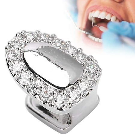 

ZAGHNRENJ Single Tooth Grillz Hip Hop Teeth Decoration Single Tooth Gorgeous Teeth Accessory Decoration for Halloween Party Hip Hop Show(Single silver diamond door) AAY-005