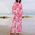 thumbnail image 2 of BXINGOHAI Oversized 2 Piece Set for Women Breast Cancer Floral Graphic Outfits Long Sleeved Shirts and Pants Outdoor Loungwear Sets Pink,S, 2 of 5