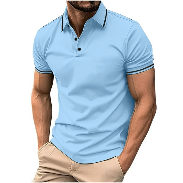 Camisas de Manga Corta de los Hombres de Color Sólido Turndown Collar Botón Blusa, Ligero Casual de Manga Corta Blusa
