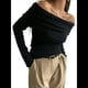 thumbnail image 2 of Body de Larga con Hombros Descubiertos para Mujer, Sexy, Adelgazante, Top de Transparente con Fruncido, Color Negro, Talla M, 2 of 8
