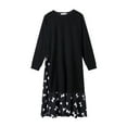 thumbnail image 1 of Grande Taille Robe Longue 4TG Femmes Élégante Robe Noire Manches Longues Col Rond Robe Maxi Robes d'Automne pour Femmes - Noir / 4TG(120-150kg), 1 of 3