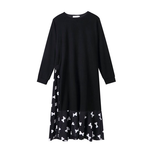 Grande Taille Robe Longue 4TG Femmes Élégante Robe Noire Manches Longues Col Rond Robe Maxi Robes d'Automne pour Femmes - Noir / 4TG(120-150kg)