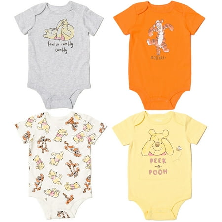 

Disney Winnie the Pooh Tigger Infant Baby Boys 4 Pack Cuddly Bodysuits made with Organic Cotton 18 Months