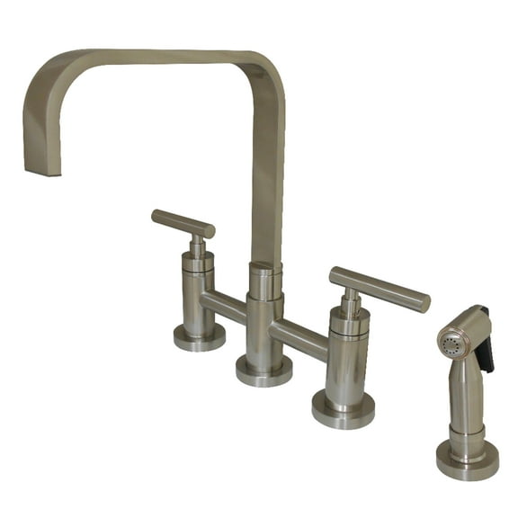 Kingston Brass KS8258CMLBS Manhattan Bridge Kitchen Faucet with Brass Side Sprayer, Brushed Nickel